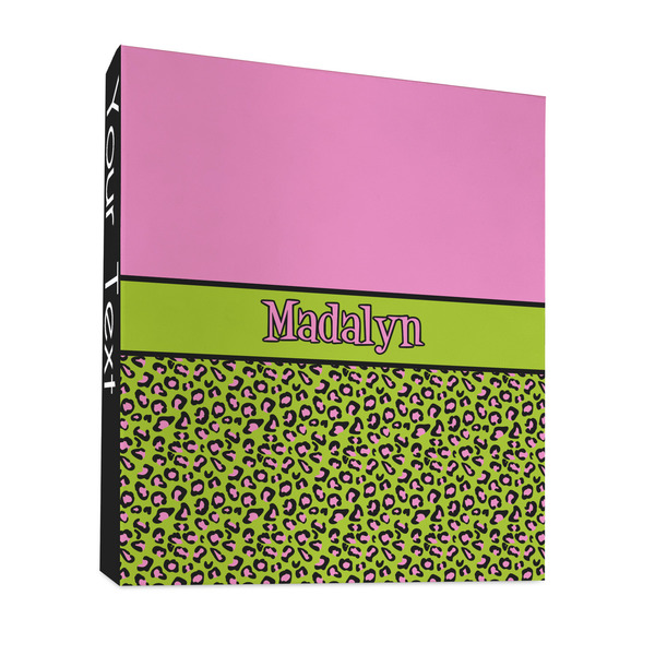 Custom Pink & Lime Green Leopard 3 Ring Binder - Full Wrap - 1" (Personalized)