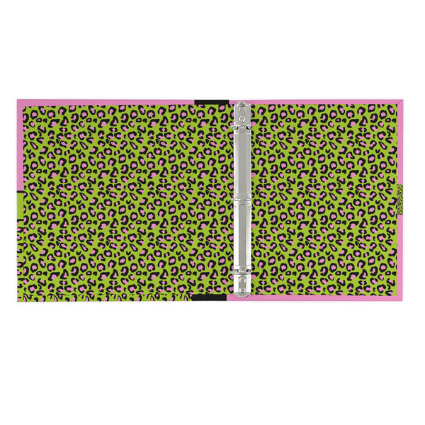 Pink & Lime Green Leopard 3 Ring Binders - Full Wrap - 1" - OPEN INSIDE