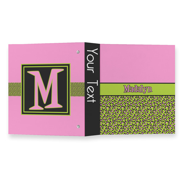 Pink & Lime Green Leopard 3 Ring Binders - Full Wrap - 1" - OPEN OUTSIDE