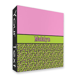 Pink & Lime Green Leopard 3 Ring Binder - Full Wrap - 2" (Personalized)