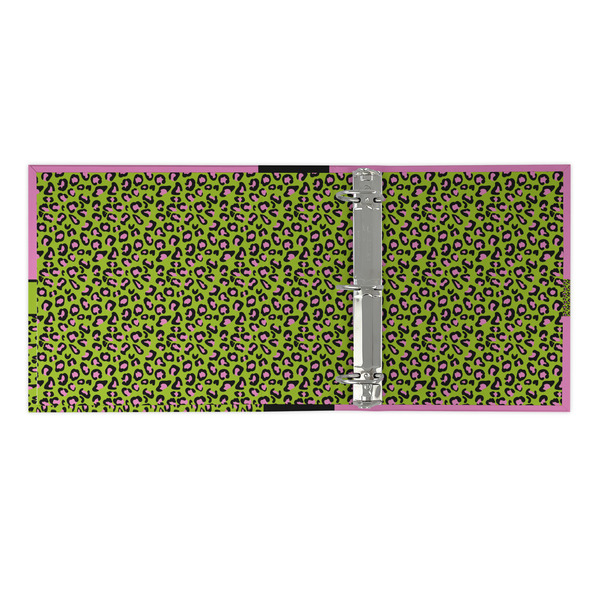 Pink & Lime Green Leopard 3 Ring Binders - Full Wrap - 2" - OPEN INSIDE