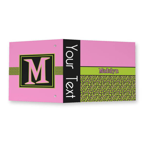 Pink & Lime Green Leopard 3 Ring Binders - Full Wrap - 2" - OPEN OUTSIDE