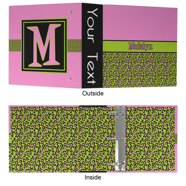 Pink & Lime Green Leopard 3 Ring Binders - Full Wrap - 3" - APPROVAL