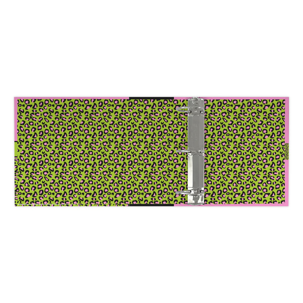 Pink & Lime Green Leopard 3 Ring Binders - Full Wrap - 3" - OPEN INSIDE