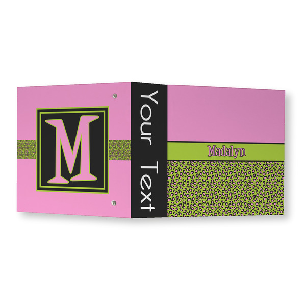 Pink & Lime Green Leopard 3 Ring Binders - Full Wrap - 3" - OPEN OUTSIDE