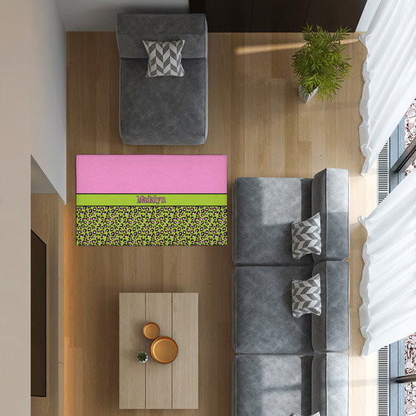 Pink & Lime Green Leopard 3'x5' Indoor Area Rugs - IN CONTEXT