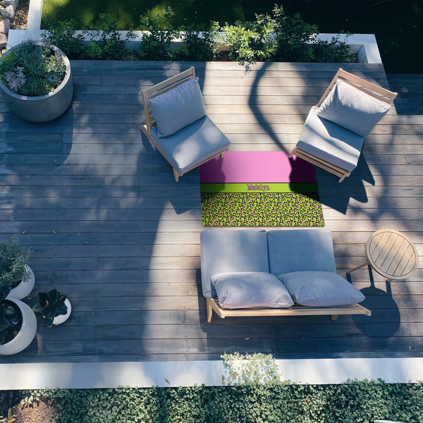 Pink & Lime Green Leopard 3'x5' Patio Rug - In Context