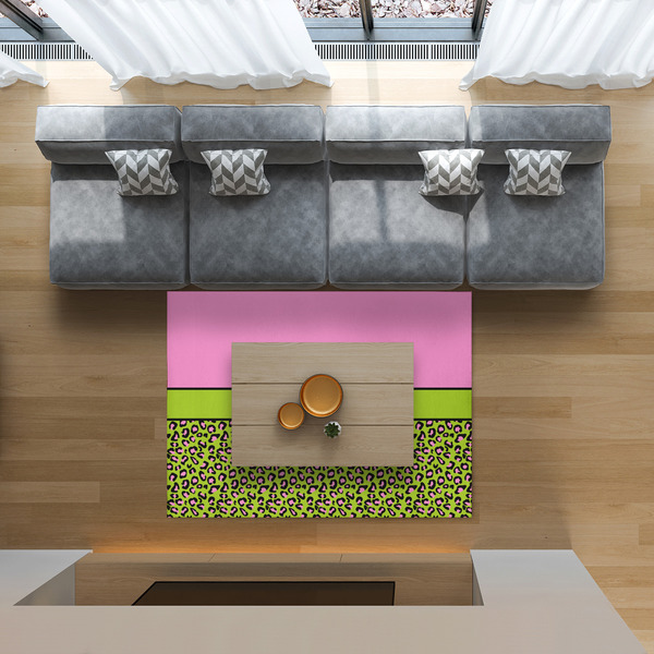 Pink & Lime Green Leopard 5'x7' Indoor Area Rugs - IN CONTEXT