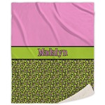 Pink & Lime Green Leopard Sherpa Throw Blanket - 50"x60" (Personalized)