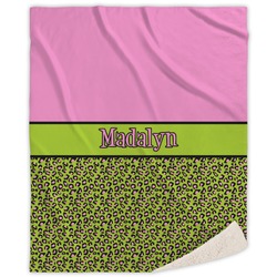 Pink & Lime Green Leopard Sherpa Throw Blanket (Personalized)