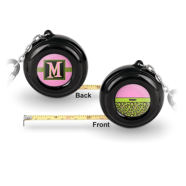 Pink & Lime Green Leopard 6-Ft Pocket Tape Measure with Carabiner Hook - Front and Back