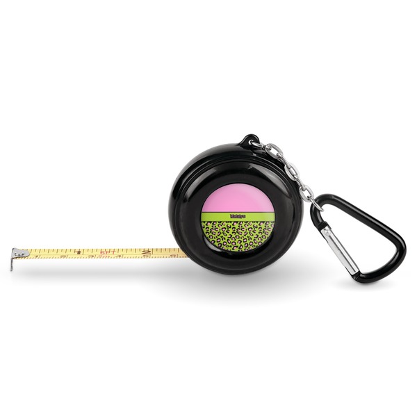 Custom Pink & Lime Green Leopard Pocket Tape Measure - 6 Ft w/ Carabiner Clip (Personalized)
