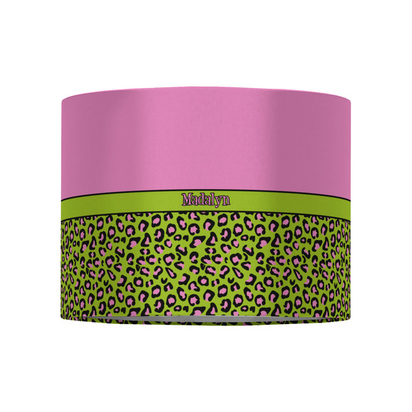 Pink & Lime Green Leopard 8" Drum Lampshade - FRONT (Fabric)