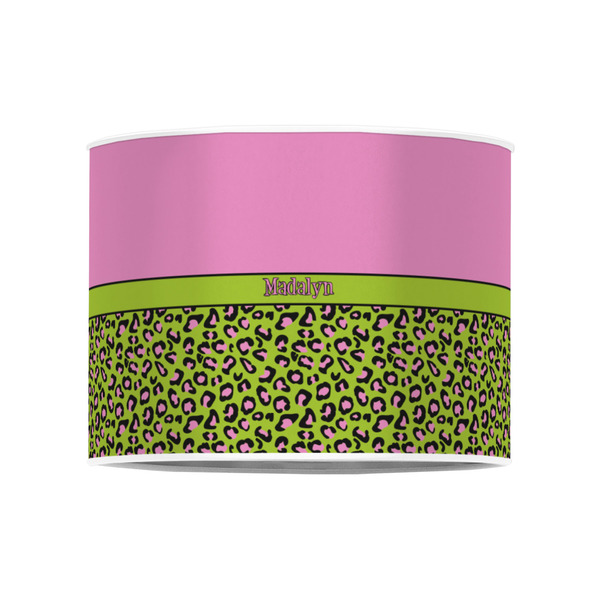 Pink & Lime Green Leopard 8" Drum Lampshade - FRONT (Poly Film)