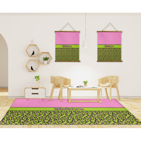 Pink & Lime Green Leopard 8'x10' Indoor Area Rugs - IN CONTEXT