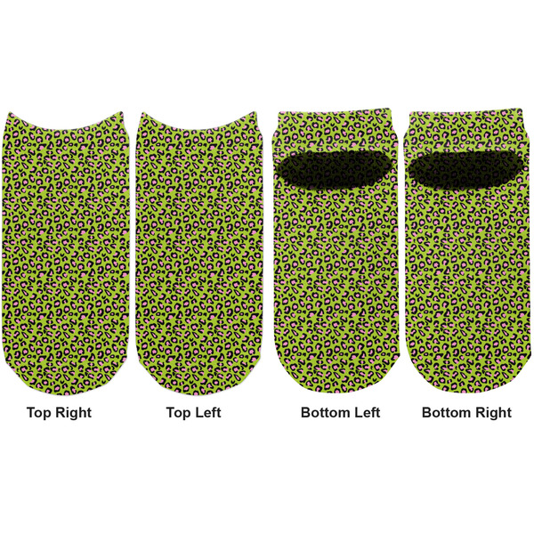 Pink & Lime Green Leopard Adult Ankle Socks - Double Pair - Front and Back - Apvl