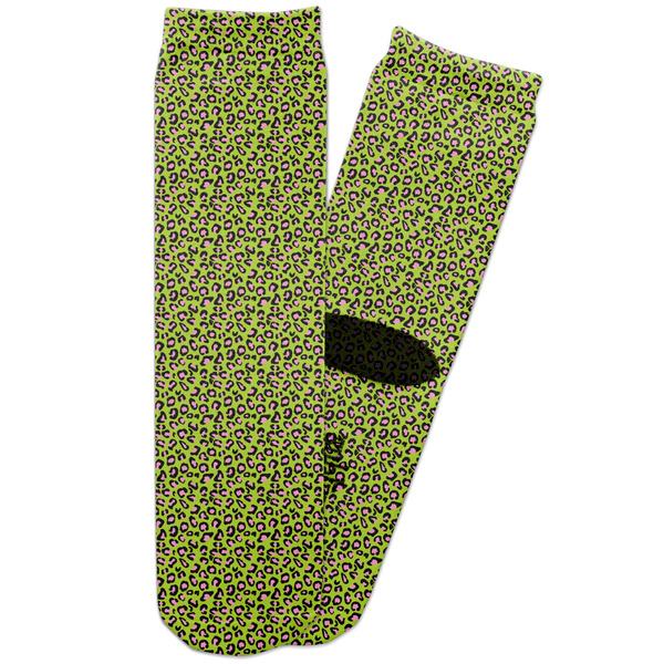 Custom Pink & Lime Green Leopard Adult Crew Socks