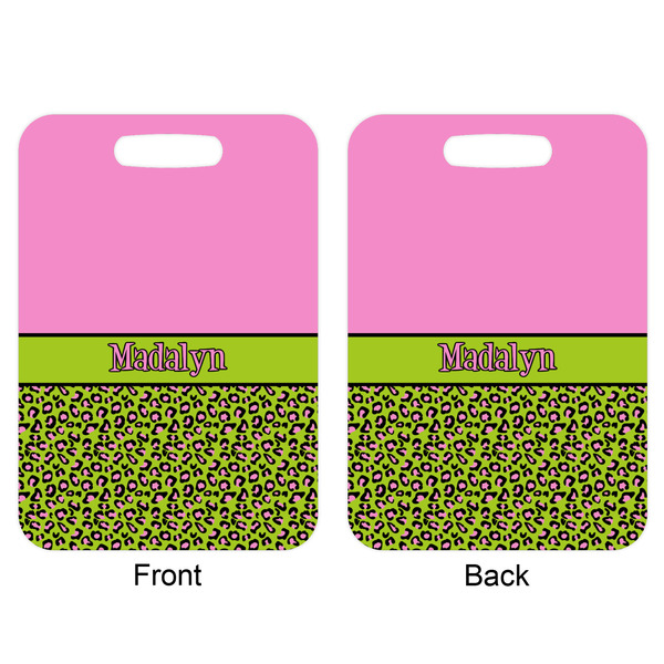Pink & Lime Green Leopard Aluminum Luggage Tag (Front + Back)
