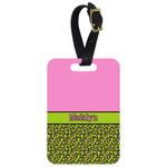 Pink & Lime Green Leopard Metal Luggage Tag w/ Name or Text