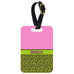 Pink & Lime Green Leopard Metal Luggage Tag w/ Name or Text