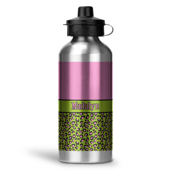 Custom Pink & Lime Green Leopard Water Bottles - 20 oz - Aluminum (Personalized)
