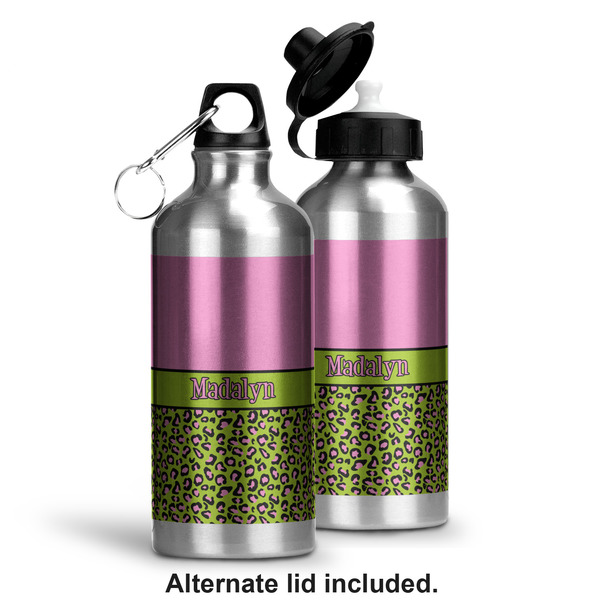 Pink & Lime Green Leopard Aluminum Water Bottle - Alternate lid options