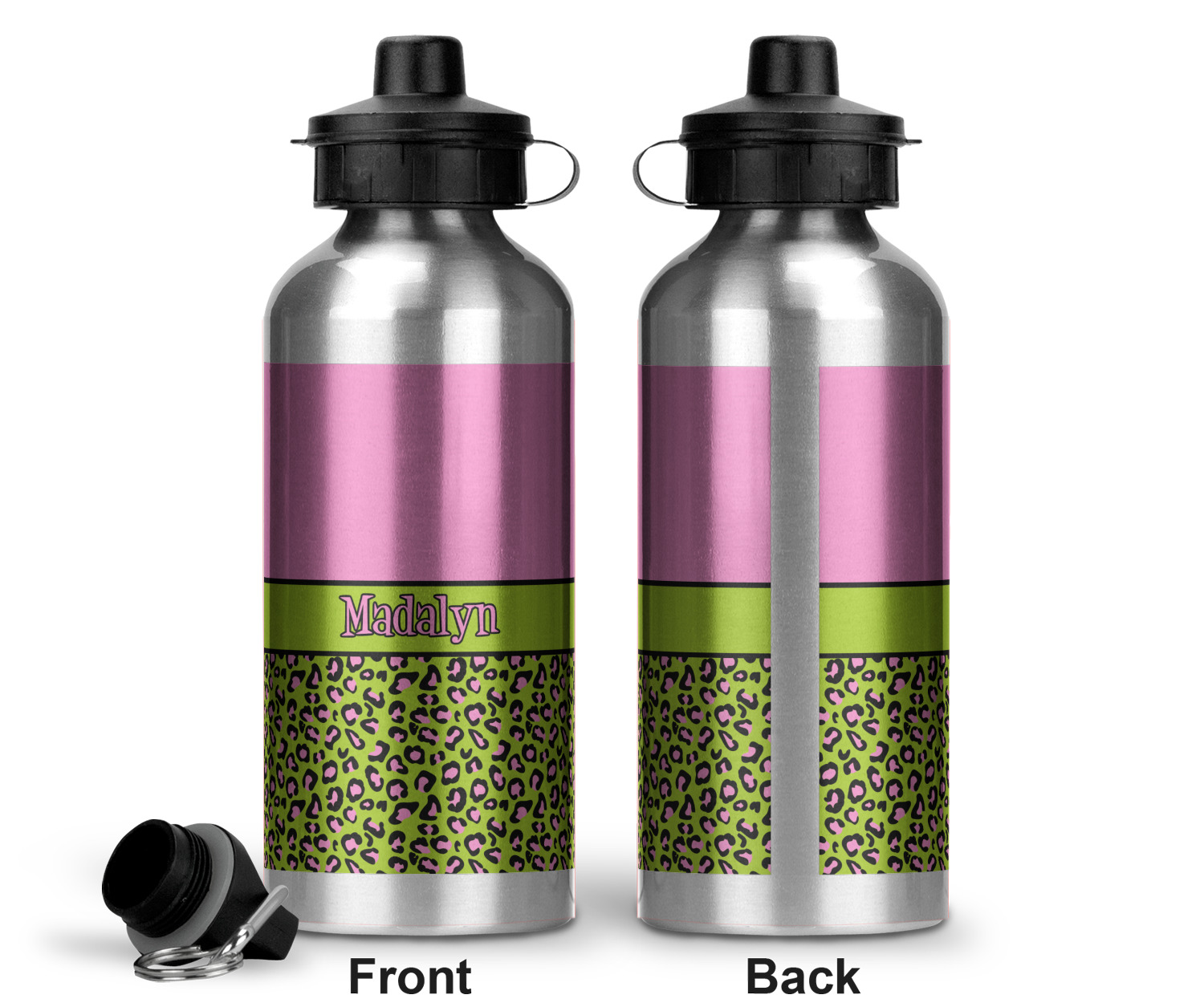 Pink & Lime Green Leopard Water Bottle Aluminum 20 oz (Personalized