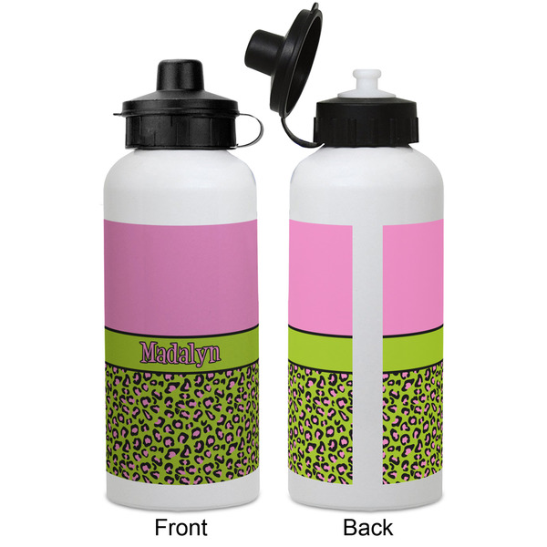 Pink & Lime Green Leopard Aluminum Water Bottle - White APPROVAL