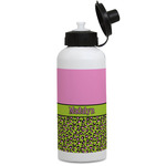Pink & Lime Green Leopard Water Bottles - Aluminum - 20 oz - White (Personalized)