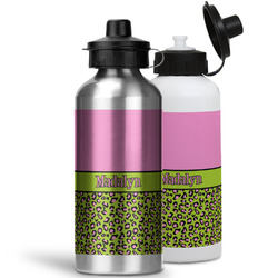 Pink & Lime Green Leopard Water Bottles - 20 oz - Aluminum (Personalized)