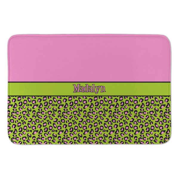 Custom Pink & Lime Green Leopard Anti-Fatigue Kitchen Mat (Personalized)