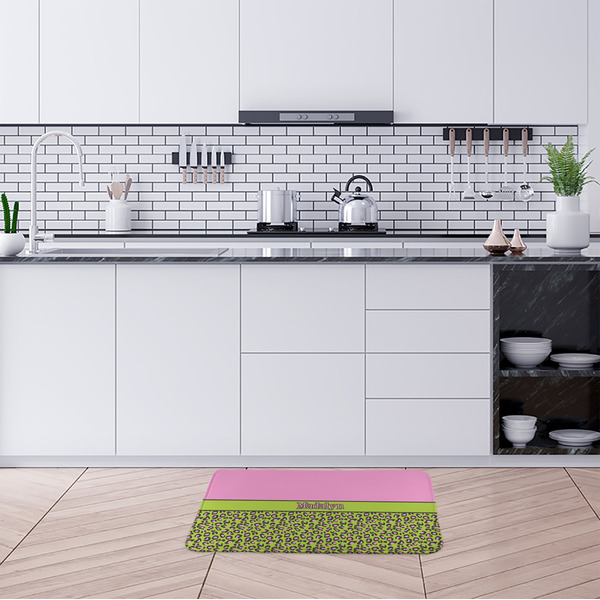Pink & Lime Green Leopard Anti-Fatigue Kitchen Mats - LIFESTYLE