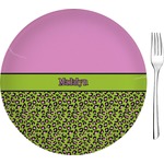 Pink & Lime Green Leopard Glass Appetizer / Dessert Plate 8" (Personalized)