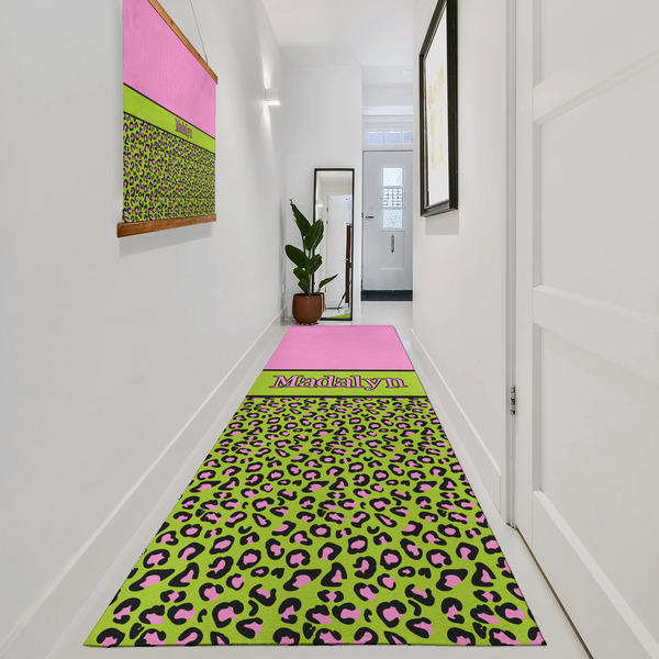 Pink & Lime Green Leopard Area Rug Sizes - In Context (vertical)