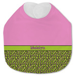 Pink & Lime Green Leopard Jersey Knit Baby Bib w/ Name or Text