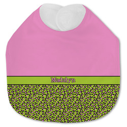 Pink & Lime Green Leopard Jersey Knit Baby Bib w/ Name or Text