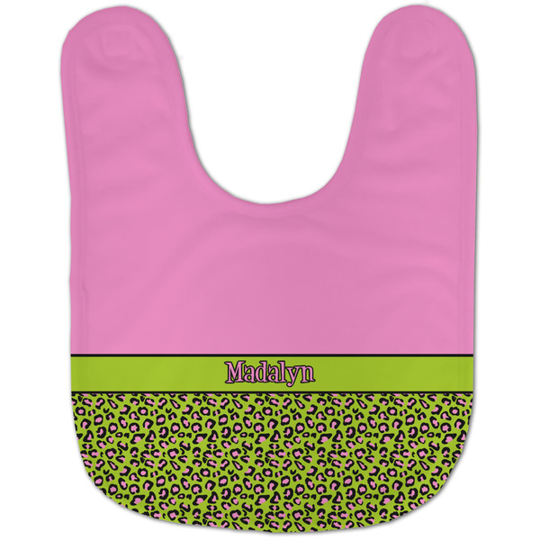 Pink & Lime Green Leopard Baby Bib - AFT flat