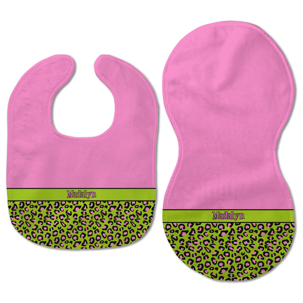 Pink & Lime Green Leopard Baby Bib & Burp Set - Approval (new bib & burp)