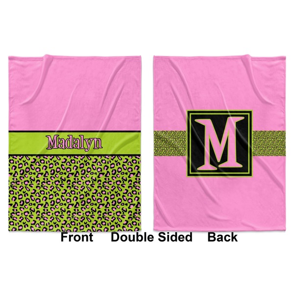 Pink & Lime Green Leopard Baby Blanket (Double Sided - Printed Front and Back)