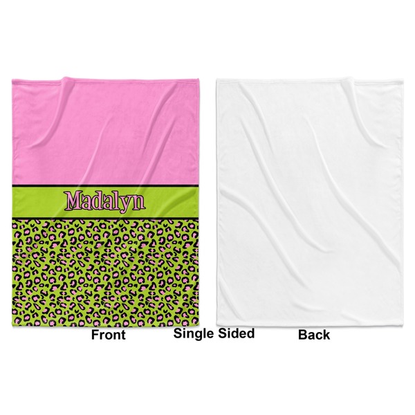 Pink & Lime Green Leopard Baby Blanket (Single Side - Printed Front, White Back)