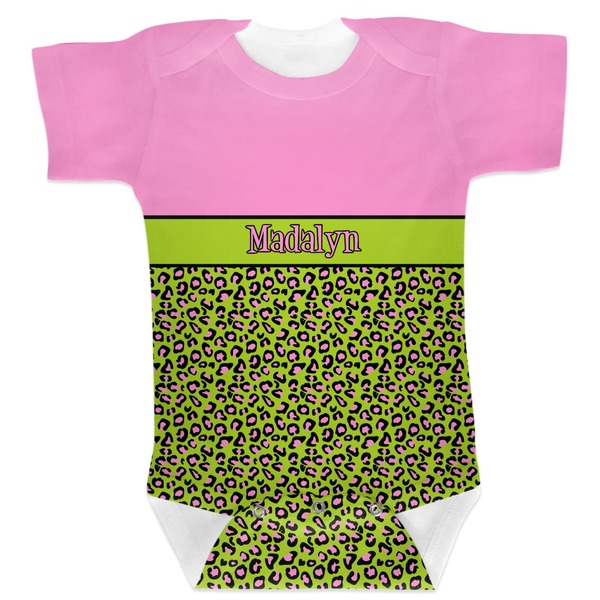 Custom Pink & Lime Green Leopard Baby Bodysuit 3-6 (Personalized)