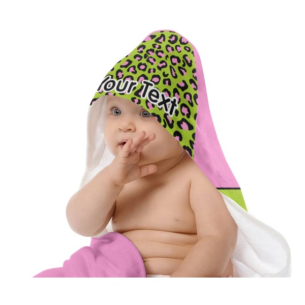 Pink & Lime Green Leopard Baby Hooded Towel on Child
