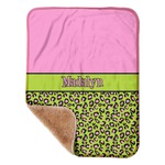 Pink & Lime Green Leopard Sherpa Baby Blanket - 30" x 40" w/ Name or Text