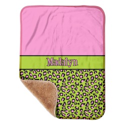 Pink & Lime Green Leopard Sherpa Baby Blanket - 30" x 40" w/ Name or Text