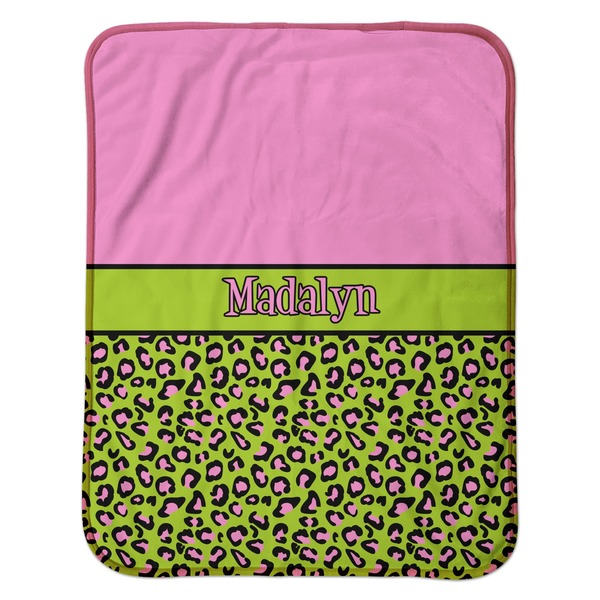 Pink & Lime Green Leopard Baby Sherpa Blanket - Flat