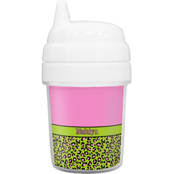 Pink & Lime Green Leopard Baby Sippy Cup (Personalized)