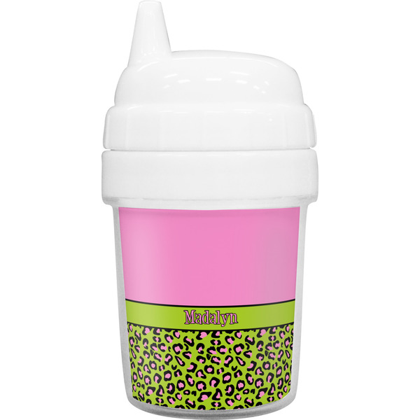 Custom Pink & Lime Green Leopard Baby Sippy Cup (Personalized)