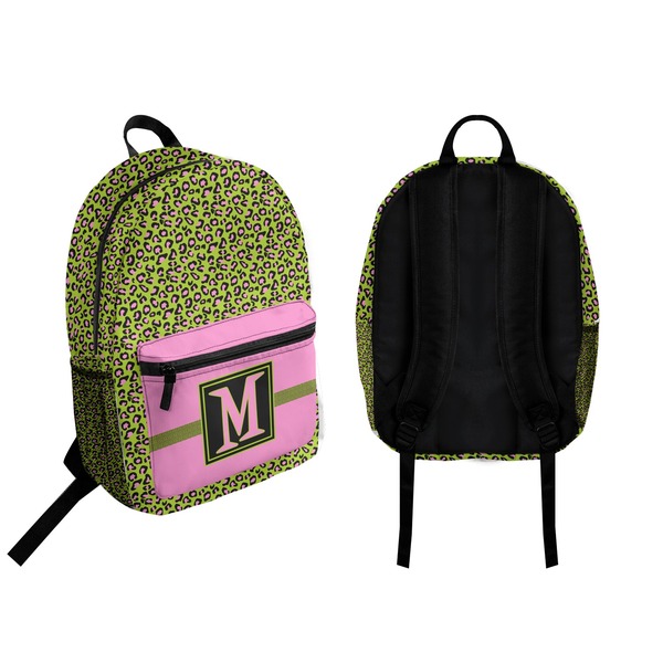 Pink & Lime Green Leopard Backpack front and back - Apvl
