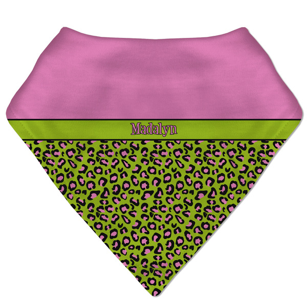 Custom Pink & Lime Green Leopard Bandana Bib (Personalized)