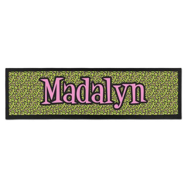 Custom Pink & Lime Green Leopard Bar Mat (Personalized)